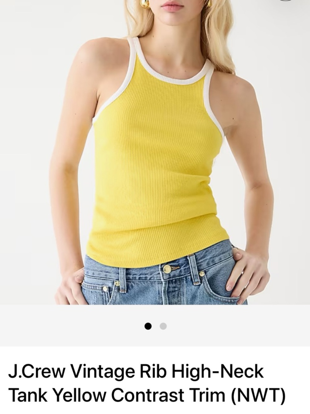 J. Crew Yellow Ribbed Tank with White Trim Racerback